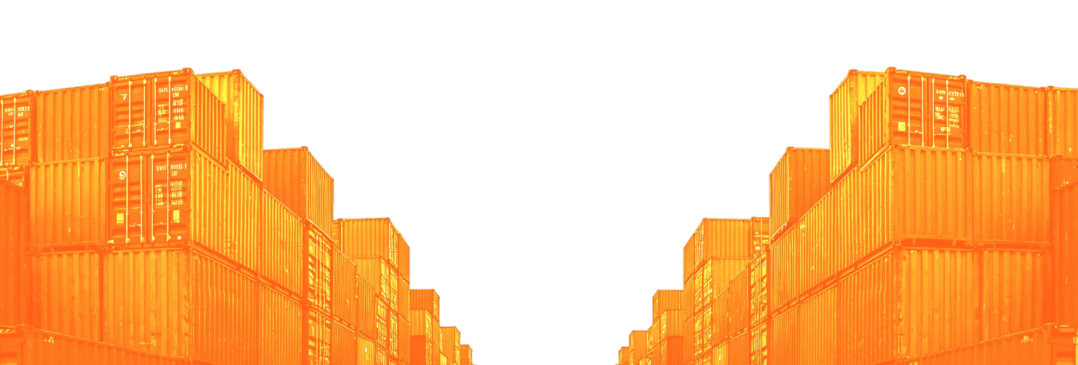Stacked shipping containers forming a corridor with a black sky background.